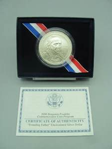 2006 Benjamin Franklin Founding Father Uncirculated Silver Dollar - Picture 1 of 5