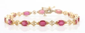 7.20 Carat Natural Red Ruby and Diamonds in 14K Solid Yellow Gold Bracelet - Picture 1 of 6