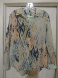 Chico's Damen Mehrfarbig Baumwolle Kragen Langarm Knopfleiste Shirt GR. 1 - Bild 1 von 8