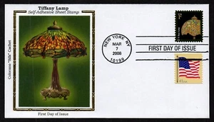 USA, SCOTT # 3749A & 4187, COLORANO SILK FDC COVER TIFFANY LAMP & FLAG YEAR 2008 - Picture 1 of 1