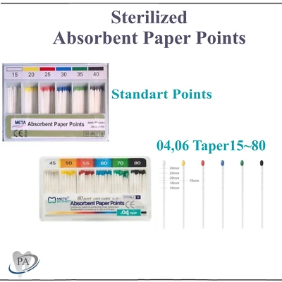 Dental Endodontic Taper .04 or .06 Absorbent Paper Points, CHOOSE SIZE, 60/pk.  - Image 1 of 3