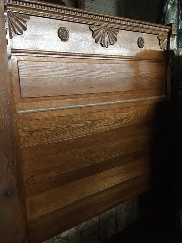Antique Oak Bed Tall Carved Eastlake Victorian Ornate CAN SHIP! Headboard & Foot Cover