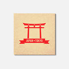 Japan Tokyo Grunge Travel Label 4'' X 4'' Square Wooden Coaster