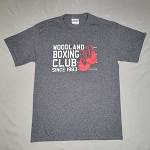 Woodland Boxing Club Shirt Mens Small Gray Yolo County Red Gloves Box Train Spar - Picture 1 of 9