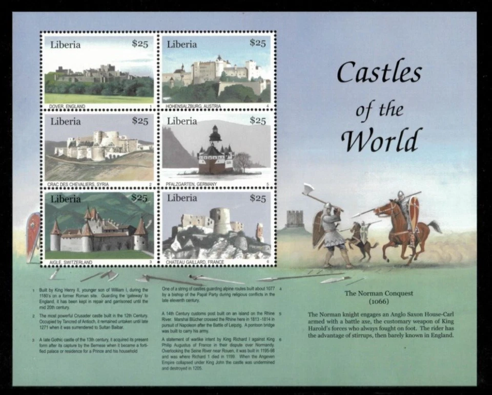 Liberia 2001 - Castles of the World - Sheet of 6 Stamps - MNH - Image 1 of 1