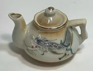 Vintage Miniatur Dragon Ware Teekanne 2,5" hoch Orange & Gold - Bild 1 von 6