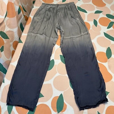 Pantalones para mujer Raquel Allegra pierna ancha flecos dobladillo 2 gris azul marino Lagenlook Foto 1 de 4