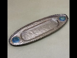 Antique Arts And Crafts Planished Copper & Blue Ruskin Desk Top Pen Tray C1880 - Picture 1 of 7