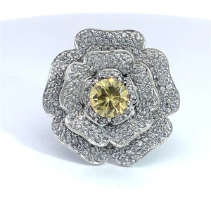 Charles Winston CWE Cz Yellowstone Flower Sterling Silver Ring Size 5.75 - Picture 1 of 4