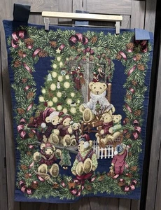 Vintage Bear And Friends Christmas Tree Wall Hanging Tapestry Holiday Hallmark - Picture 1 of 3