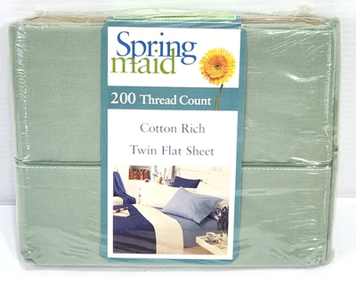 Spring Maid Vintage Twin Flat  Sheet 200 Thread Count Green Springmaid - Image 1 of 3
