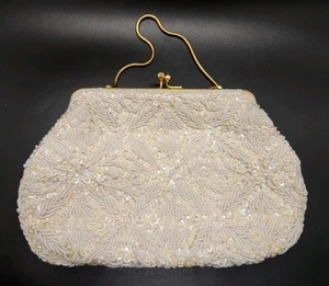 Vintage Creations By Harilela Ivory Colored Iridescent Beaded Evening Handbag - Picture 1 of 16