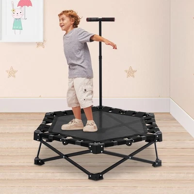 Mini Trampoline with Adjustable Grab Bar 150kg Fitness Trampoline Foldable - Image 1 of 4