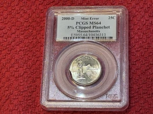 2000 D RARE Mass State Quarter PCGS MS64  Mint Error 5% Chopped Planchet - Picture 1 of 4