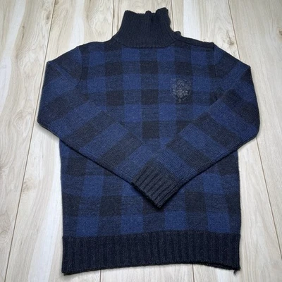 Diesel Turtle Neck Button Crest Knit Sweater Alpaca Wool Check Pattern Men Large - Image 1 of 4