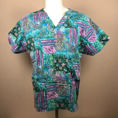 Nurse Scrub Unisex Medium Flowers Paisley Vet Medical Hospital By Crest - Image 1 of 4