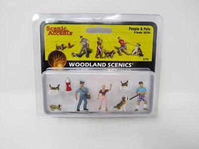 Woodland Scenics O 2768 People Pets Walking Dogs Postman Fire Hydrant Figure Set - Image 1 of 2