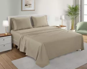 Organic Cotton King Bed Sheet Set - Luxury Sateen Weave 300 TC 4 Piece King Shee - Picture 1 of 8
