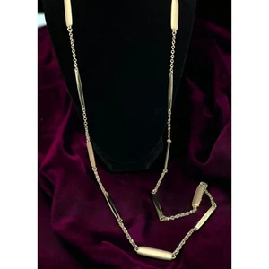 Vintage Liz Claiborne Necklace Chain Gold Tone Matte Glossy Link Bars 38" Long - Picture 1 of 8