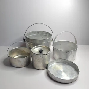 Vintage Aluminum Nesting Camping Mess Set Cooking Pots Made in Korea - Imagen 1 de 10