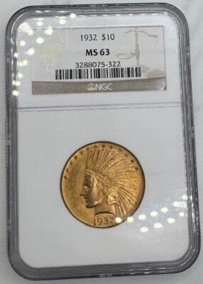 Pieza de oro indio 1932 US $10 NGC MS63 Foto 1 de 2