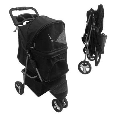 3-Wheel Pet Stroller Foldable Sunproof Breathable Mesh Window Dog Stroller Cart  - Image 1 of 4