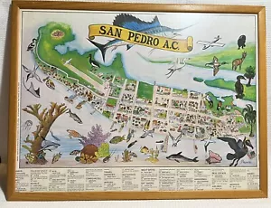 1990-Edward “Papo” Alamilla Illust.-19 X 25 San Pedro, Belize-Tourism Map Poster - Picture 1 of 24