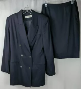 VTG VALERIE STEVENS 2 PIEZAS NAVY FULLY FORED DOUBLE BREASTED BLAZER & SKIRT SZ 8 - Imagen 1 de 6