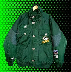 VTG Proline Logo Athletic Green Bay Packers Jacket Mens M "TEAR RIP BY SHOULDER" - Picture 1 of 18