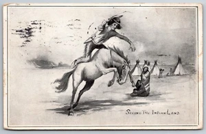 Seeing the Indian Land Bucking Broncho Teepees 1913 Cardinell Vincent Postcard - Picture 1 of 2