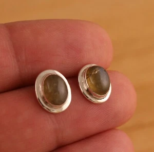 Natural Labradorite 925 Sterling Silver Oval 12x9mm Stud Earrings Gift Boxed - Picture 1 of 4