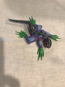 Handgemalt signiert Eidechse Gecko Alebrije Holzschnitzerei Oaxaca Mexiko Volkskunst - Bild 1 von 3