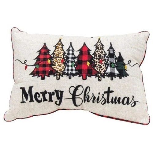 Christmas Tree Pillow Winter Merry Christmas Throw Red Black Check 17'' X 10'' - Image 1 of 1