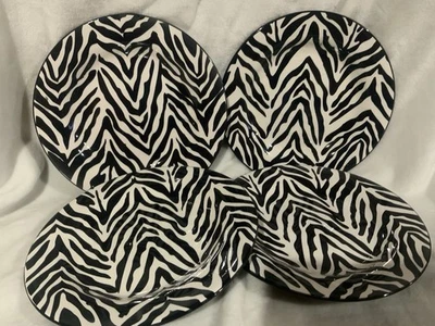 Anna’s Home Salad/Dessert Plates Black White Stripped set of 4 New! - Image 1 of 4