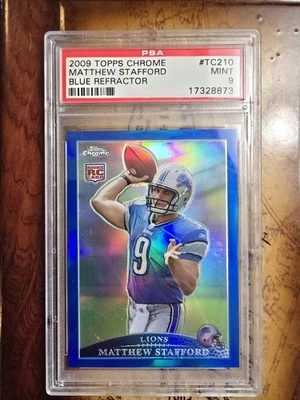 Matthew Stafford 2009 Topps Chrome Football #TC210 Blue Refractor Rookie PSA 9 - Image 1 of 2