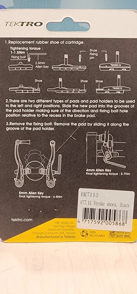 TEKTRO Linear Pull Replacement Standard Bolt in Brake Pads 0 Degree 72mm