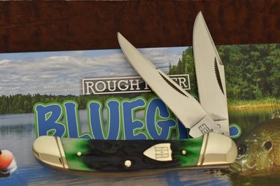 CUCHILLO ROUGH RIDER RYDER BLUEGILL HUESO DE CIERVO VERDE 2 HOJAS CABEZA DE COBRE RR2633 BONITO Foto 1 de 4