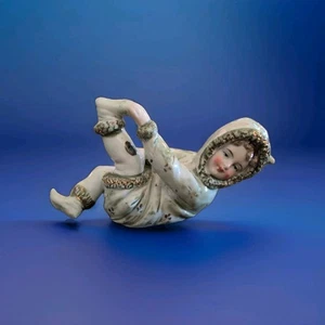 Unglaubliche antike deutsche Weihnachten Schneejunge Becher Biskuit Figur mit vergoldetem SSE - Bild 1 von 12