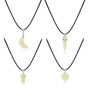 Simple Jewelry Hexagon Pillar Crystal Natural Stone Pendant Luminous Necklace - Picture 1 of 10
