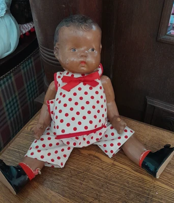 Muñeca bebé vintage años 30 composición afroamericana totalmente articulada 12" Foto 1 de 4
