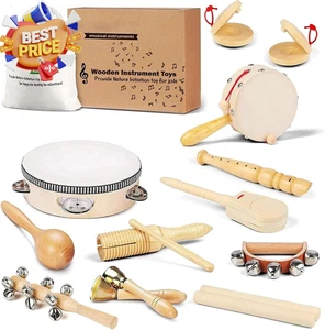 Wooden Kids Musical Instruments for 1-9 Years Old Drum Bells Flute Maracas - Picture 1 of 8