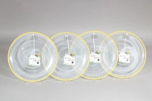 The Art Of Tabletop By ArdaCam Glass 10.5" Dinner Plate 4 Set Swirl Yellow Rim - Picture 1 of 5