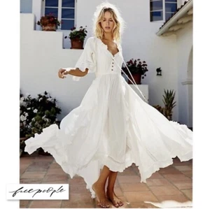 Free People Endless Summer Beach Bliss Maxi Dress Large White Bohemian OB1033622 - Picture 1 of 12