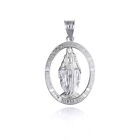 Silver Mother Virgin Mary Pray For Us Oval Pendant Necklace