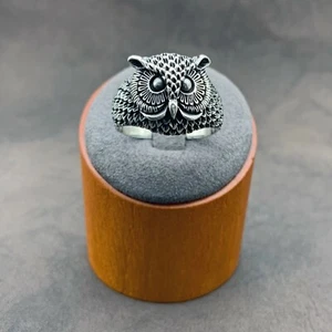 Anillo de plata de ley 925 con figura de búho 3D para hombre. Hecho a mano. Calidad A+ - Imagen 1 de 7