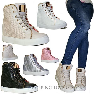 SCARPE Donna Sneakers Sportive Ginnastica Intreccio Rialzo INTERNO 7 Cod. S43 - Foto 1 di 7