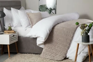 Lightly Quilted Faux Suede Bed Runner and or Filled Cushion in Mink Colour - Picture 1 of 3