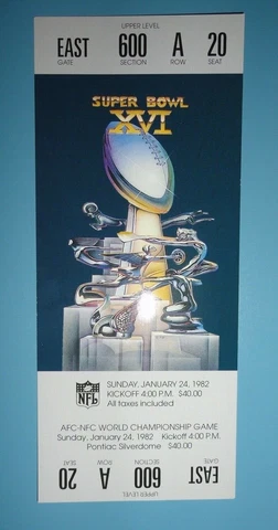Super Bowl 16 XVI Replica Ticket ~ San Francisco 49ers vs Cincinnati Bengals 82' Cover