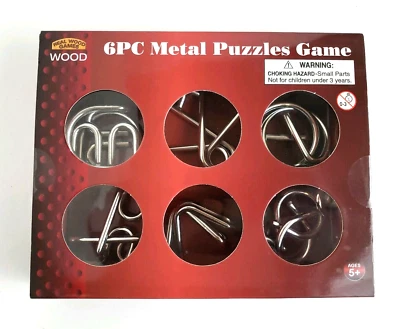 JUEGOS MADERA REAL 6 Piezas Juego Rompecabezas Metal #2471- Nuevo y Precintado Foto 1 de 4