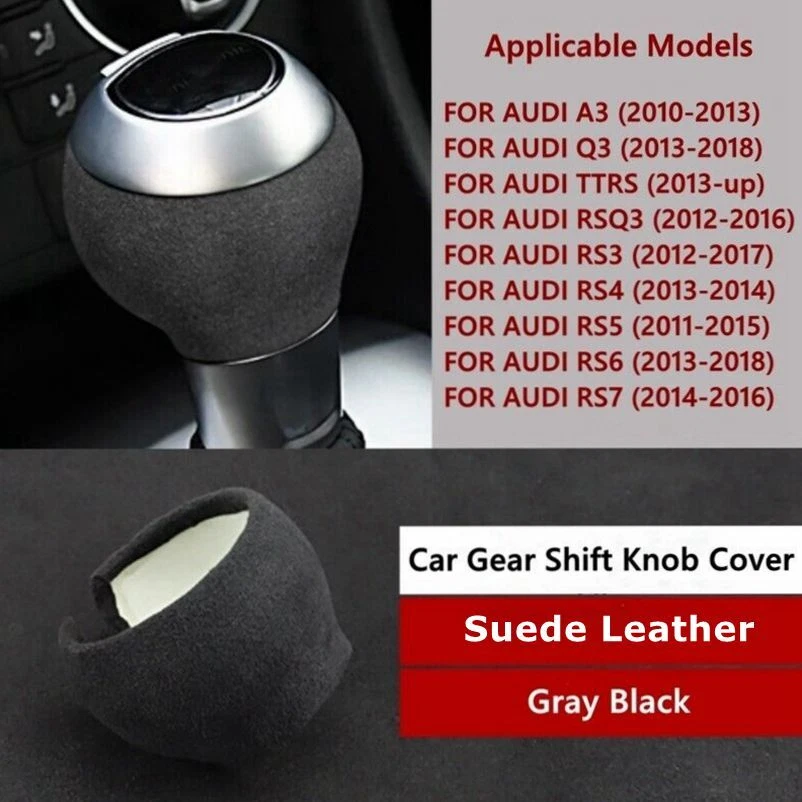 Borde de perilla de cambio de marchas de cuero gamuza gris para Audi A3 Q3 TTRS RSQ3 RS3 RS4 RS5 Foto 1 de 4